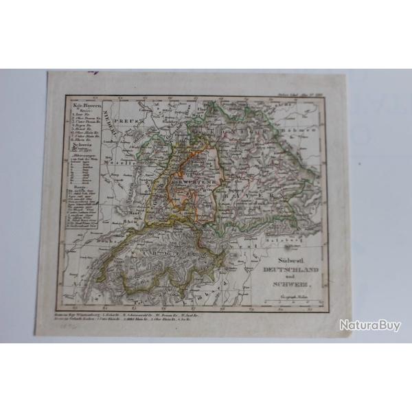 Carte gographique Deutschland Schweiz Stieler's Schul Atlas 1836