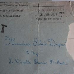 Enveloppe Courrier des Examens France arm&eacute;e de l'air 1958