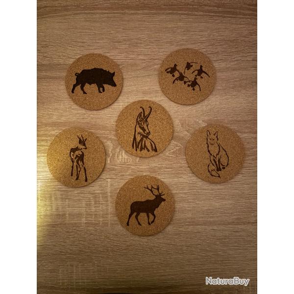 6x Dessous de verre motif au choix sanglier chevreuil cerf chamois renard canard. A7