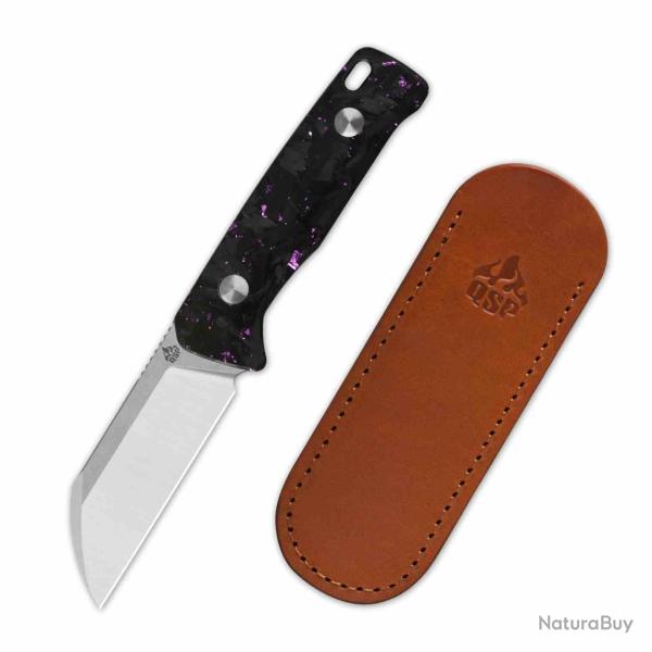Couteau Fixe QSP Knife Baby Penguin Lame Acier 14C28N Manche FCarbone Violet Etui Cuir QS130BPE1