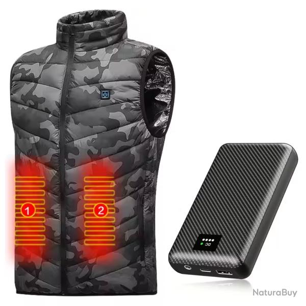 Veste chauffante camouflage d'hiver �lectrique pour homme + batterie 30000 mAh