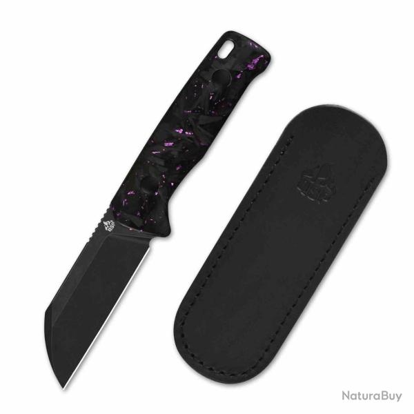 Couteau Fixe QSP Knife Baby Penguin Lame Acier 14C28N Manche FCarbone Violet Etui Cuir QS130BPE2