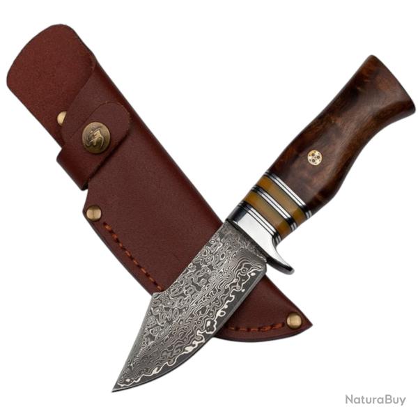 Couteau TAKOMA N-959 - Acier damass� 60-61 HRC - Lame compacte de 99 mm - Pour la chasse et l'usage