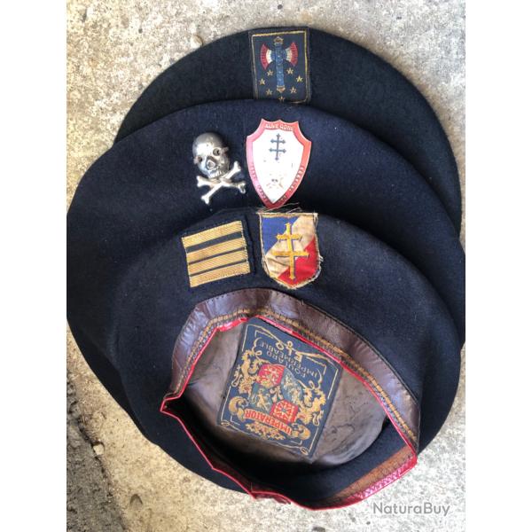 LOT SOUVENIRS DE 3 BERETS D'UN ANCIEN FFI AUVERGNE