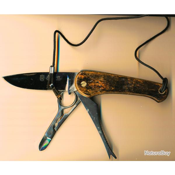 COUTEAU PLIANT AITOR 3 FONCTIONS 22 cm LAME CISEAUX SCIE INOX ET BOIS QUALIT BE