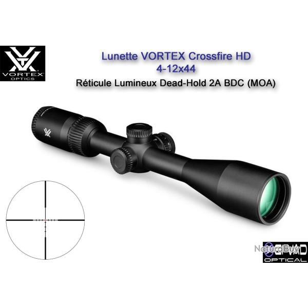 Lunette VORTEX Crossfire HD 4-12x44 - R�ticule lumineux Dead-Hold 2A BDC (MOA)