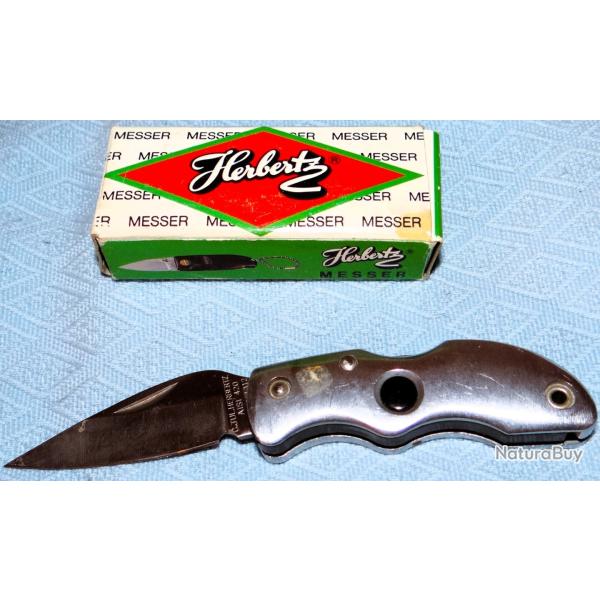 COUTEAU PLIANT HERBERTZ 420, CANIF 12 cm TBE, 1 LAME AVEC LUMIRE ROUGE ET BOTE EN CARTON