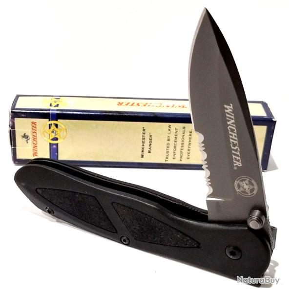 Couteau Tactical Border Guard Winchester Linerlock Lame Acier 440 Serr Manche Aluminium Clip