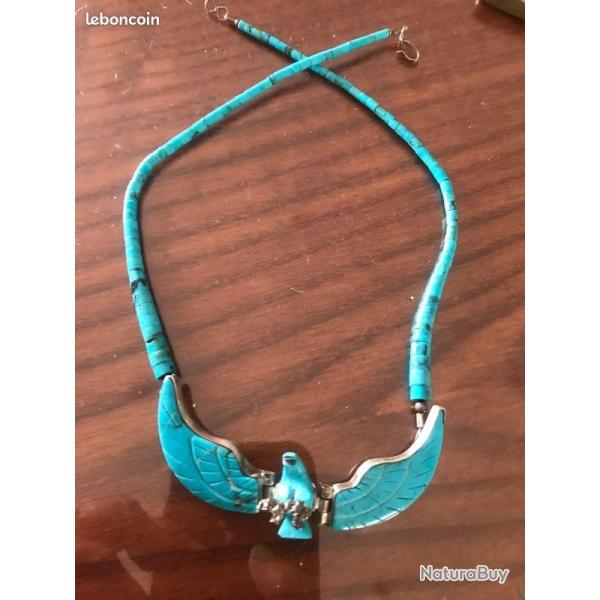 Collier aigle am�rindien turquoises sur argent sterling 925