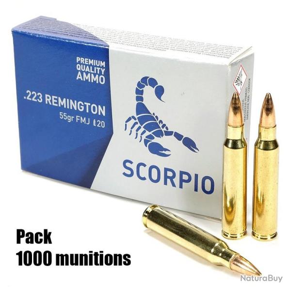 Munitions STV SCORPIO calibre 223 Rem FMJ 55gr - 3.6g x1000 