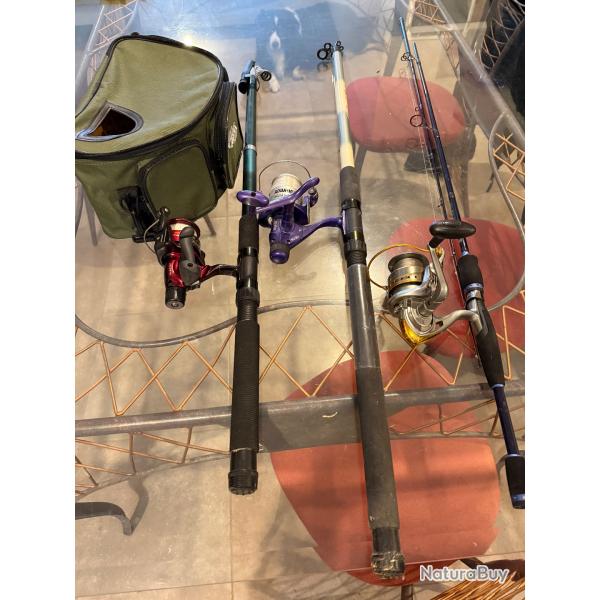 Lot de 3 cannes � p�che + boite � p�che