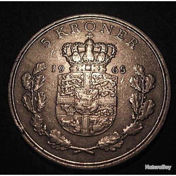 Danemark piece de 5 krone 1965  Frederik IX ttb diametre 32,8 mm