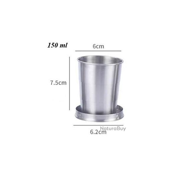 Tasses t�lescopiques portables moyen mod�le en m�tal et acier inoxydable 150 ML "Camping, Randonn�e,
