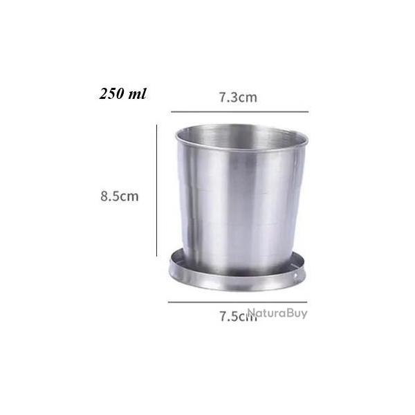 Tasses t�lescopiques portables moyen mod�le en m�tal et acier inoxydable 250 ML "Camping, Randonn�e,