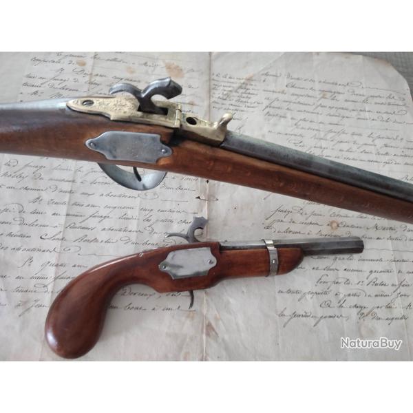 Trs ancien jouet petit pistolet et sa carabine  amorce XIXe fabrication artisanale