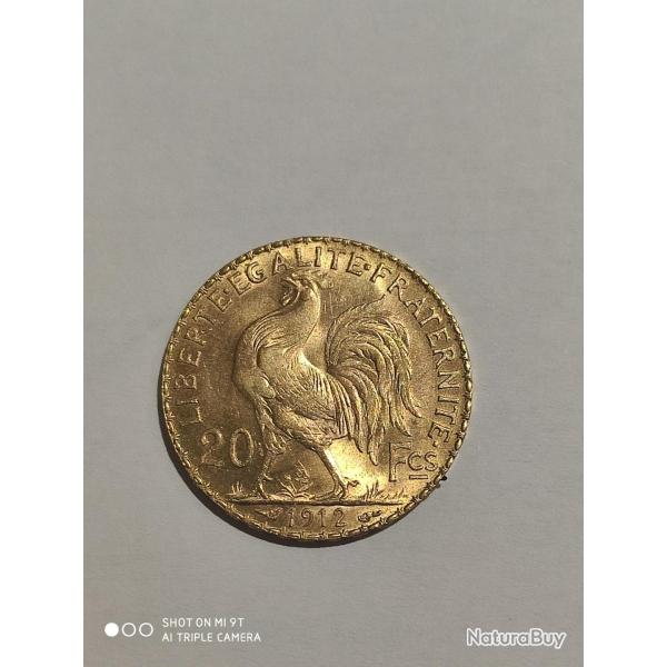 Pi�ce 20 Francs OR coq Marianne de 1912