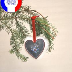Suspension de sapin de No&euml;l en cuir d'agneau et mouton peint &agrave; la main
