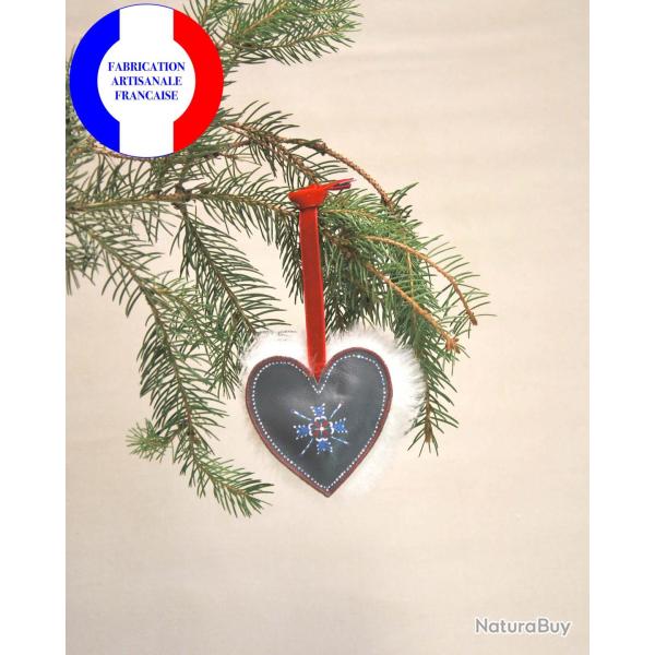 Suspension de sapin de No�l en cuir d'agneau et mouton peint � la main