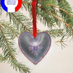 Suspension de sapin de No&euml;l en cuir d'agneau et mouton peint &agrave; la main