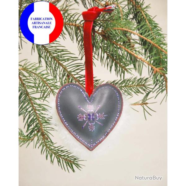 Suspension de sapin de No�l en cuir d'agneau et mouton peint � la main