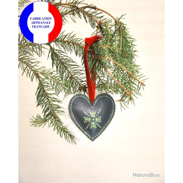 Suspension de sapin de No�l en cuir d'agneau et mouton peint � la main
