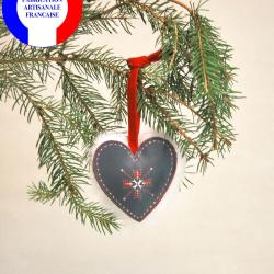 Suspension de sapin de No&euml;l en cuir d'agneau et mouton peint &agrave; la main