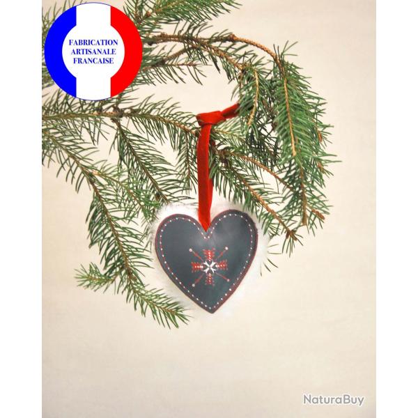 Suspension de sapin de No�l en cuir d'agneau et mouton peint � la main