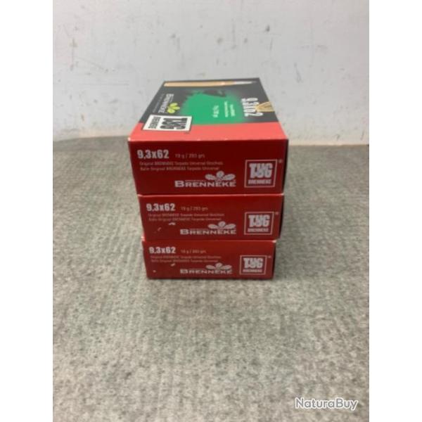 LOT DE  3 BOITES DE BRENNEKE TUG CALIBRE 9,3X62 - 1� sans prix de r�serve