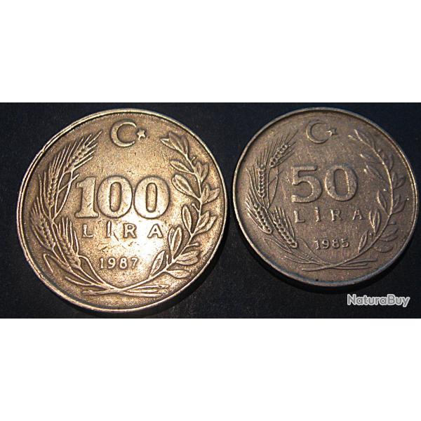 turquie, pieces de 100 & 50 lira 1987 et 1985 ttb
