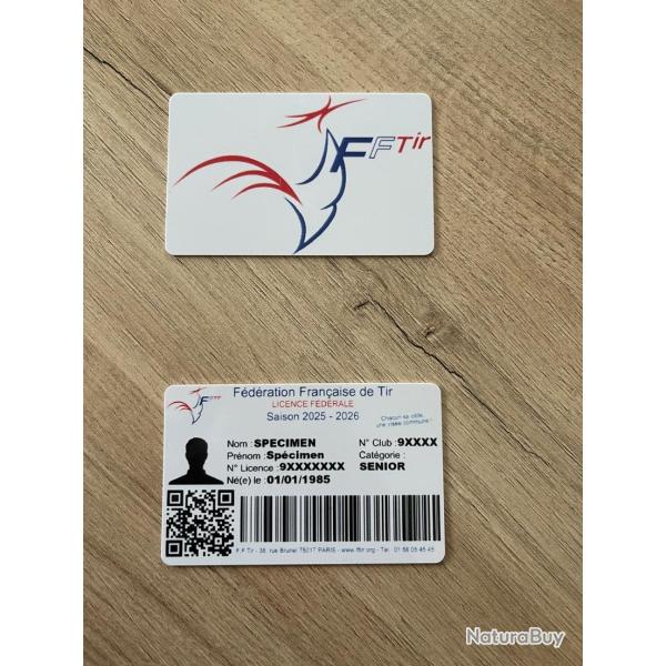 Carte de licence de tir en PVC