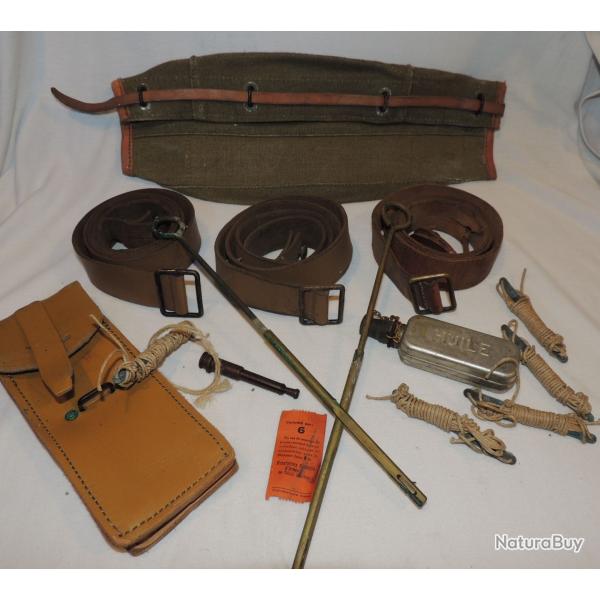 LOT 2  BRETELLES CUIR FUSILS MAS 36 / MAS 49 + ETUI CUIR NETTOYAGE + ECOUVILLON + COUVRE CULASSE +++