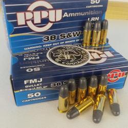 Cartouches 38 S&W 145gr LRN - PPU PRVI PARTIZAN - boite de 50 unit&eacute;s