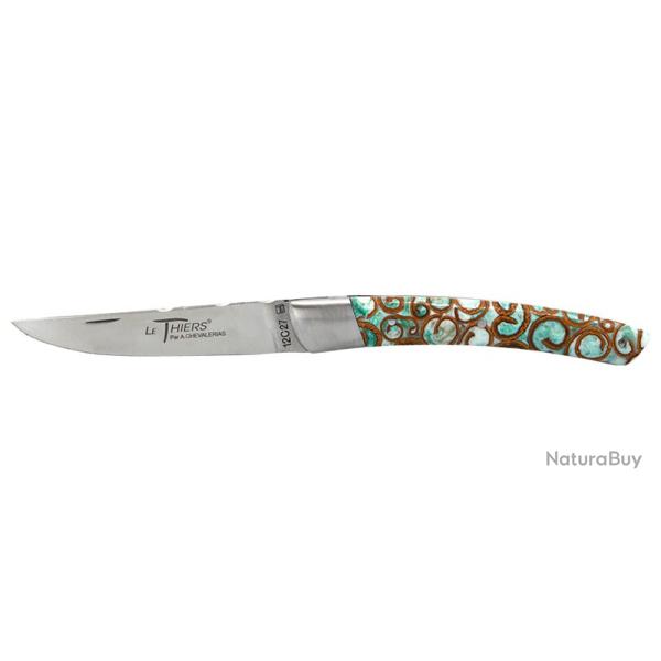 Couteau pliant LE THIERS 1 pi�ce lame 110mm manche cannelle vert coutellerie Chevalerias