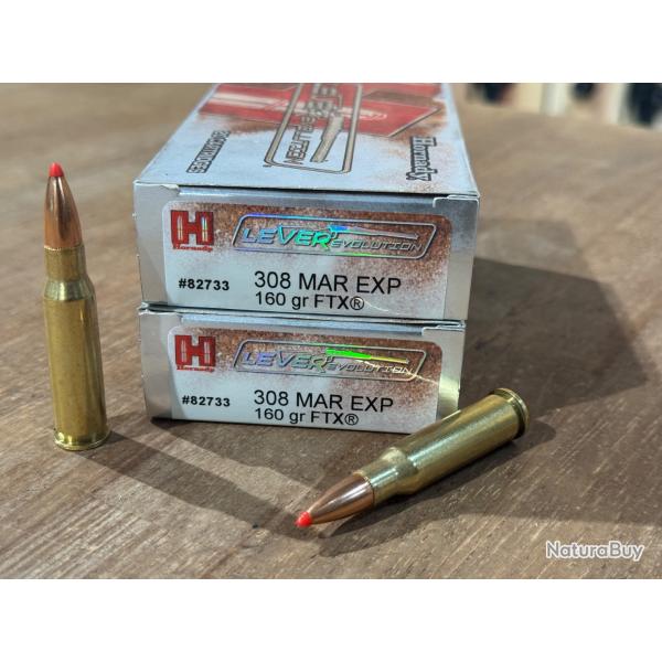 2 BOITES DE 20 CARTOUCHES HORNADY 308 MARLIN EX 160 FTX EN STOCK