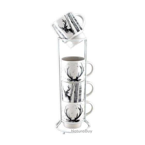 Set de 4 mugs motif Cerfs noir et blanc LOVERGREEN