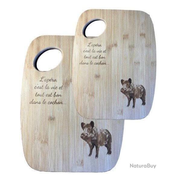 Set de 2 Planches � d�couper 'ap�ro' en bois motif Sanglier LOVERGREEN