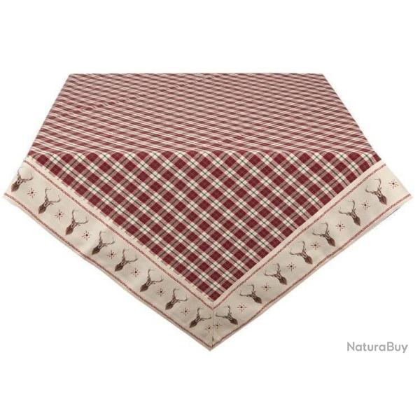 Nappe motif �cossais rouge avec bordure Cerf 150 x 150 cm LOVERGREEN