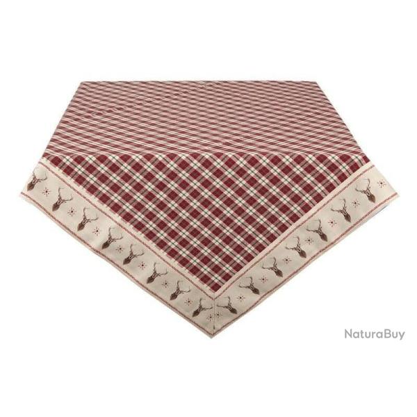 Nappe motif �cossais rouge avec bordure Cerf 150 x 250 cm LOVERGREEN