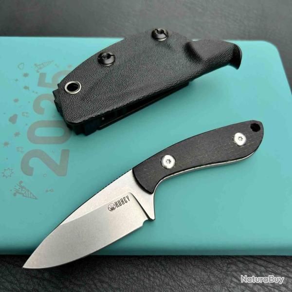 Couteau Kubey Bloom Lame Acier Sandvik 14C28N Manche Micarta Black �tui Kydex KUB411A