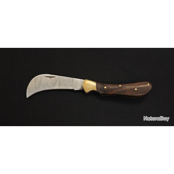 Serpette - Couteau pliant NKM 3816 : manche bois - damass