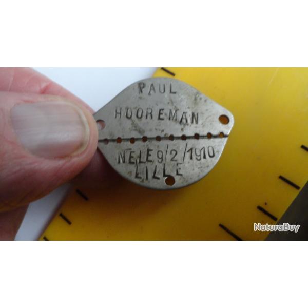 Plaque matricule soldat de Lille