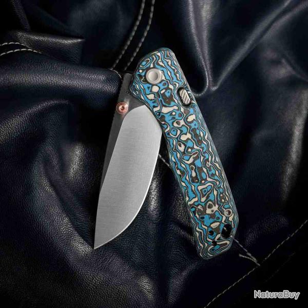 Couteau Vosteed Marten Lame Acier 154CM Manche FCarbone Bleu Top Liner Lock VOSA1609