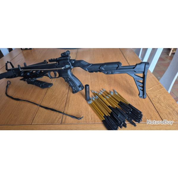 Arbalte alligator noire Man Kung 80 Lbs avec crosse avec 26 traits et cire