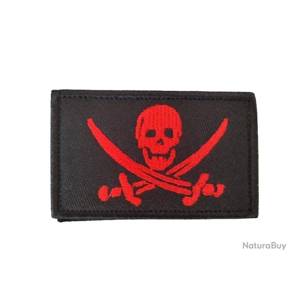 Patch Drapeau - Pirate - Rouge/noir - velcro - Livraison gratuite