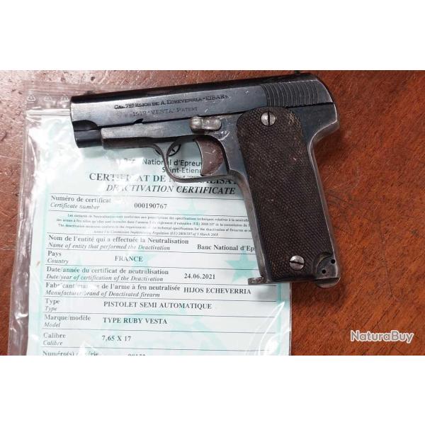 PISTOLET RUBY WW1 VESTA 1912 NEUTRALISATION UE - FRANCE PREMIERE GUERRE MONDIALE France 1ere GM Cat�