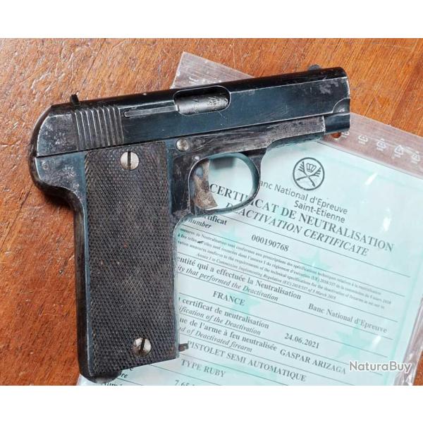 PISTOLET RUBY WW1 GASPAR ARIZAGA EIBAR NEUTRALISATION UE - FRANCE PREMIERE GUERRE MONDIALE France 1e