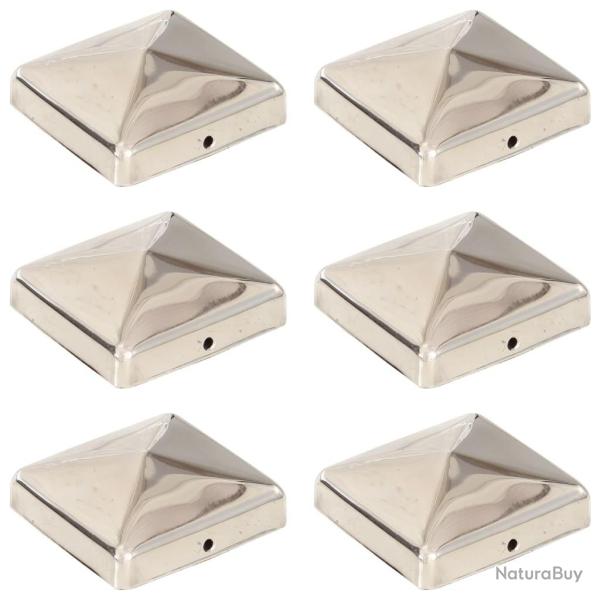 Bouchons de poteau de cl�ture pyramidaux 6 pcs Inox 71x71 mm