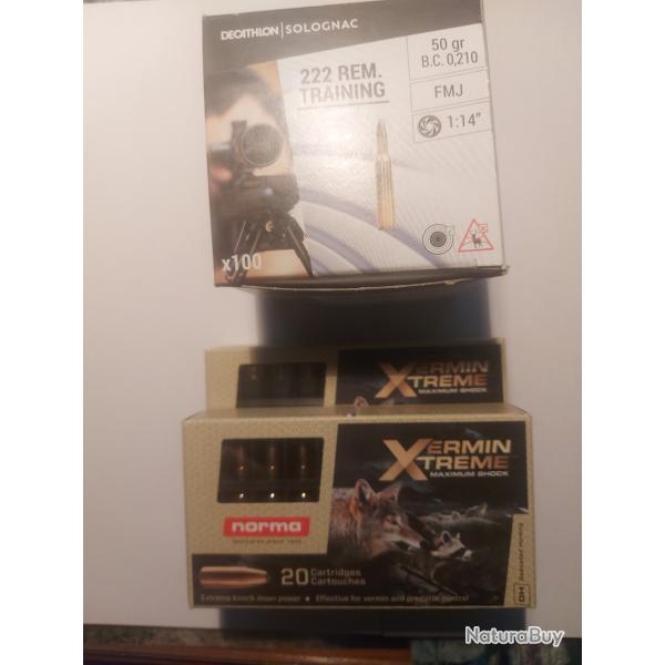 Munitions Solognac et Norma calibre 222 Remington