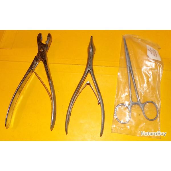 SERVICE DE SANTE : OUTIL MEDICAL LOT DE 3 PINCES POUR OPERATION ,BON ETAT  VOIR PHOTOS. POUR TOUT RE