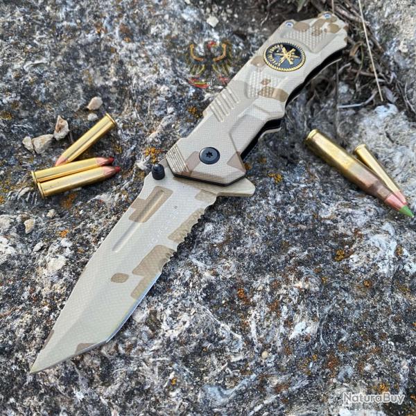 Couteau Tactical Desert Storm Tac Force A/O Lame Tanto Acier Inox Manche Aluminium Linerlock